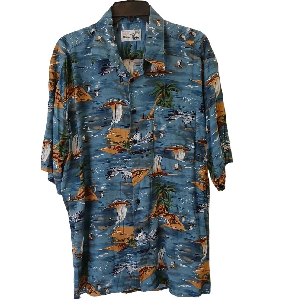 Monticerutii Hawaiian Shirt Mens XL 100% Rayon Tropical Beach Camp SS Button D26 - Picture 6 of 6